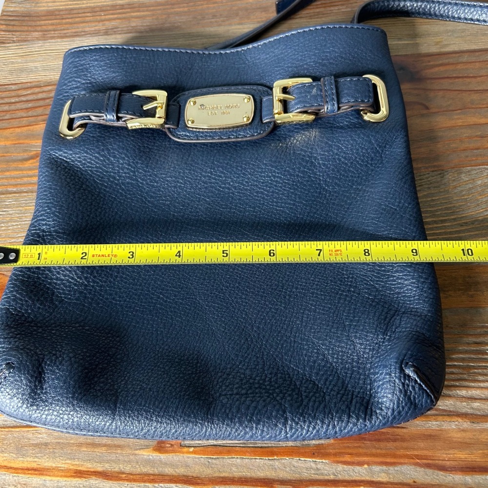 Michael‎ Michael Kors Navy blue Hamilton pebbled Leather Crossbody Bag Gold - Picture 13 of 13